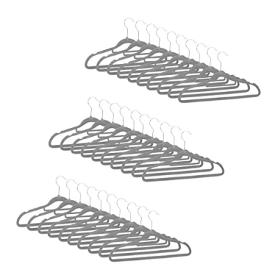 Abbildung von Relaxdays XXL Kleiderbügel Set, Samtbügel mit Hosenstange, Krawattenhalter, rutschfest, drehbar, großes 30er Pack, grau