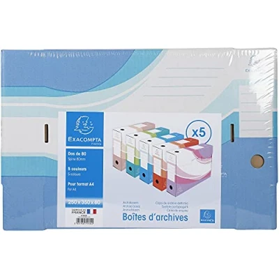 Abbildung von Exacompta Ref 79530E Archivboxen mit Kraftpapier innen 250 x 330 mm groß, 80 Rücken, geeignet für A4 Dokumente (5 Stück)