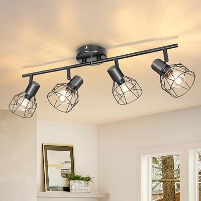 Abbildung von Dehobo Led Deckenstrahler Schwenkbar 350 Deckenleuchte E14 4 Flammig Rund Deckenlampe Spots Schwarz Küchenlampe Wohnzimmerlampe Deckenspot Schlafzimmer