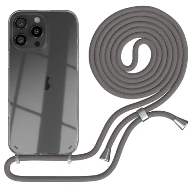 Abbildung von EAZY CASE Handykette kompatibel mit iPhone 16 Pro Max Handyhülle Umhängeband, Handykordel Schutzhülle, Silikonhülle, Hülle Band, Stylische Kette für Smartphone, Anthrazit