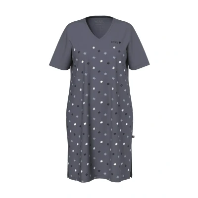Abbildung von Ulla Popken Flower RAIN Short Sleeve Vneck Sleep TEE Nachthemd, Damen, Größe: 46/48, Dark grey