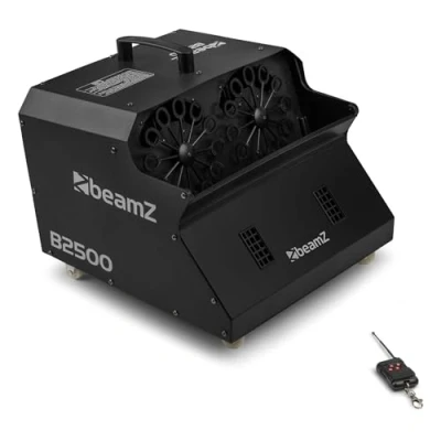Abbildung von Beamz B2500 Bubble Double Maker Seifenblasenmaschine mit Fernbedienung für große Seifenblasen (2 Blasenräder, 2 leistungsstarke Gebläse, Netz Betrieb) silber