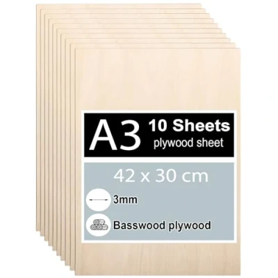 Abbildung von 10 Stück Sperrholzplatte 3mm, A3 Sperrholz 42 x 30 cm, Linde Sperrholz, Dünne Holz Zuschnitte, Holzplatten für DIY Holzarbeiten, Laserbearbeitung, Brandmalerei, Modellbau, Deko, Gemälde