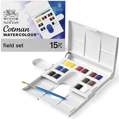 Abbildung von Winsor &amp; Newton 0390083 Cotman Compact Aquarellfarben Set, lebendige Wasserfarben mit hoher Lichtechtheit, große Farbauswahl, Alterungsbeständig 14 Farben in 1/2 Näpfen, Mischpalette