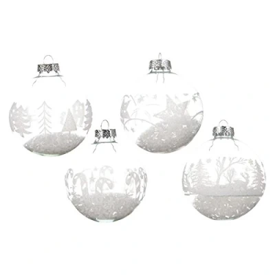 Abbildung von KAE Weihnachtskugeln Mix Ornamente Glas 8cm x 12 Stück Christbaumkugeln transparent Silber