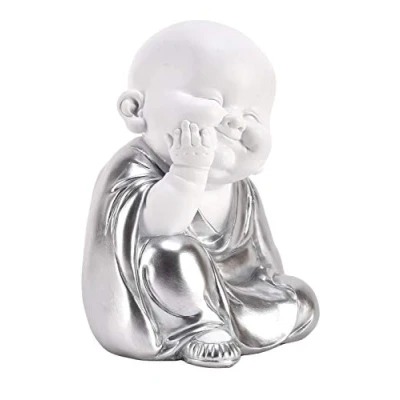 Abbildung von Widdop HESTIA HE1675 Baby Buddha Kind Zen Geschenk Ornament Hände am Kinn Silber und Weiß