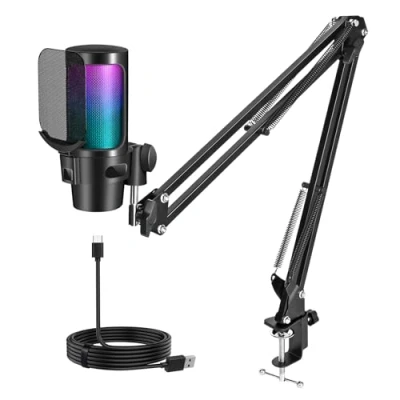 Abbildung von Diealles Shine PC Gaming Mikrofon USB Mit Arm, Stummschalttaste, Für MAC PS4 PS5, Podcast Streaming Studio