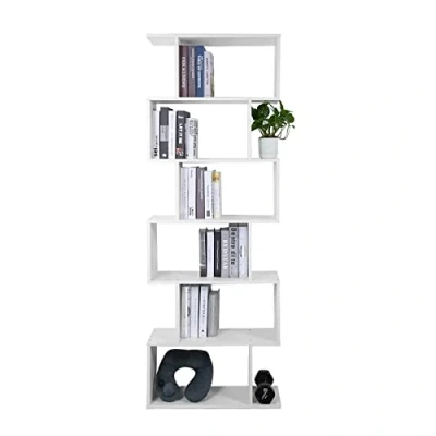 Abbildung von Mondeer Bücherregal, Würfelregal Bücherschrank 6 Fächer Regal Holz for CDs Magazine in Büro Wohnzimmer Schlafzimmer 70 x 24 190cm Weiß