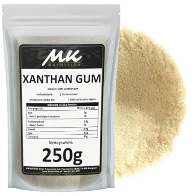 Abbildung von MK Nutrition Xanthan Gum 250g Natürliches Bindemittel Glutenfrei Stabilisator für Eis, Suppen, Soßen Xanthangummi Verdickungsmittel Geschmacksneutral &amp; Vegan