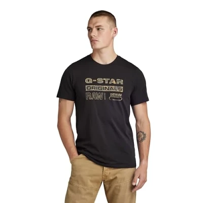 Abbildung von G Star Distressed Originals Tshirt print, Herren, Größe: Small, Dk black