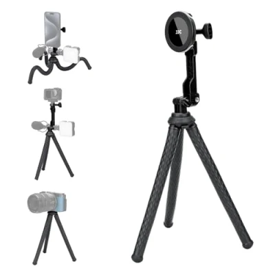 Abbildung von JJC Handy Stativ, Flexibel Kompakt Spiegellos &amp; Action Kamera Octopus Stativ [3 in 1] Magnetischer Kopf für iPhone 16 15 14 13 12 1/4&quot; 20 Schraube Vlogging Live Streaming Film Maker
