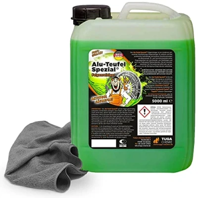 Abbildung von detailzone Felgenreiniger Set: 1x TUGA Alu Teufel Spezial grün 5 Liter + Microfasertuch 40x40 cm grau