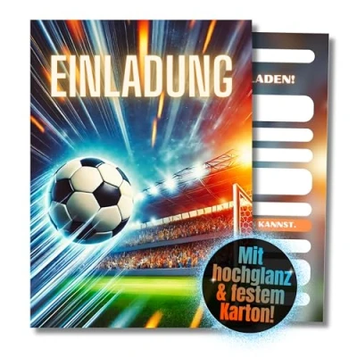 Abbildung von HIDEBLOOM I Fußball Einladungskarten Kindergeburtstag Jungen 12 Stück DIN A6 (10,5 cm x 14,8 cm) Soccer Party Einladung Geburtstag Kinderparty Fussball Teens