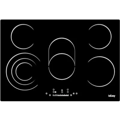 Abbildung von Glaskeramikkochfeld, IsEasy Glaskeramikkochfeld 5 platten, 77cm 8600W, Kochfeld mit Kochzonen, Elektro Autark Eingebaut Keramikkochfeld, 9 Heizstufen, Timer, Kindersicherung, Kein Stecker