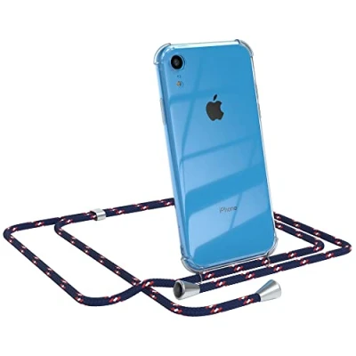 Abbildung von EAZY CASE Handykette kompatibel mit iPhone XR Handyhülle Umhängeband, Handykordel Schutzhülle, Silikonhülle, Hülle Band, Stylische Kette für Smartphone, Navy Camouflage