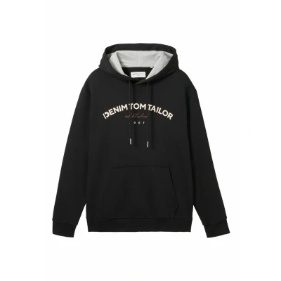 Abbildung von TOM Tailor Denim MIT LOGO Print Kapuzenpullover, Herren, Größe: Large, Schwarz