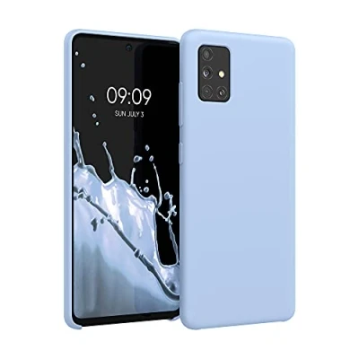 Abbildung von kwmobile Hülle kompatibel mit Samsung Galaxy A51 Silikon Handy Case Handyhülle weiche Oberfläche kabelloses Laden Hellblau matt