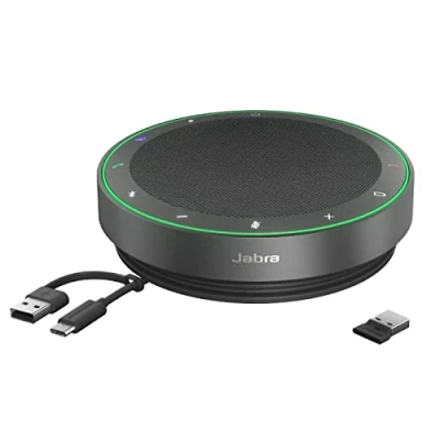 Abbildung von Jabra Speak2 75 schnurlose Freisprechlösung mit USB A Bluetooth Adapter, 4 Mikrofone Geräuschunterdrückung, 65 mm Breitband Lautsprecher, für Zoom und Google Meet zertifiziert, Dunkelgrau