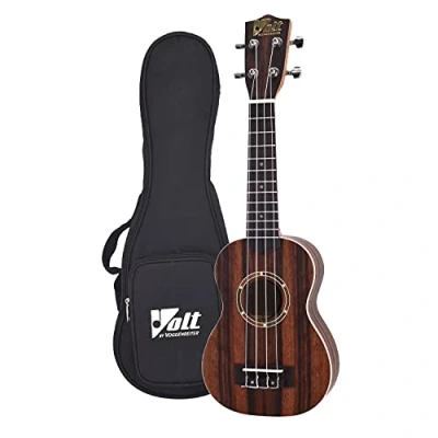 Abbildung von VOLT by Voggenreiter Ukulele Zebrano, Größe: Soprano, laminierte Decke Mahagoni, Griffbrett: Palisander, edle Lackierung, auffallende Zebrano Maserung, Länge: 530 mm, inkl. gefütterte Tasche