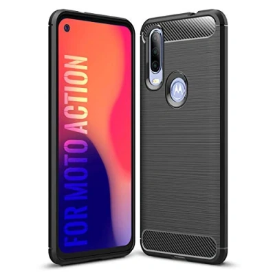 Abbildung von SCL Hülle Für Motorola One Action Moto Handyhülle Exquisite Serie Carbon Design Schutzhülle mit Anti Kratzer und Stoß Absorbtion Technologie [Schwarz]