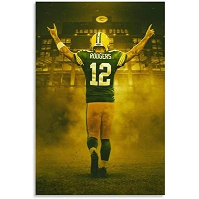 Abbildung von Iooie Leinwand Druck Poster Green Bay Packers Aaron Rodgers Star für Porch Decor Wandkunst Kunstwerk Malerei Kunstdrucke Bild 23.6&quot;x35.4&quot;(60x90cm) Kein Rahmen