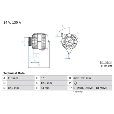 Abbildung von BOSCH 0 986 049 000 Lichtmaschine 14V 130A SAAB: 9 3 Limousine, Kombi, 5 Kombi