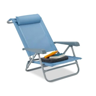 Abbildung von Relaxdays Liegestuhl klappbar, Nackenkissen, Flaschenöffner, 8 stufig verstellbar, bis 120 kg, Kunststoff, Stahl, blau, 76, 50 x 58, 00 80, 00cm