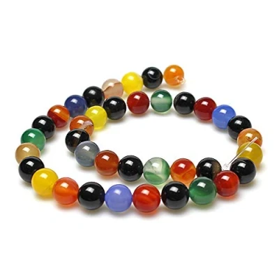 Abbildung von MJDCB Perlen zum Auffädeln 8mm 45 stück Achat Mehrfarbig Halbedelsteine mit Loch Natürliche Lose Runde Steinperlen für Herstellung Schmuck Armbänder Halsketten