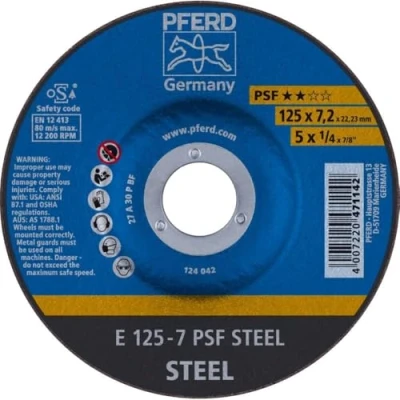 Abbildung von PFERD Schruppscheibe, 5 Stück 125 x 7,2 22,23 mm, gekröpft, PSF STEEL 69298071 für Stahl