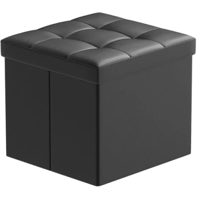 Abbildung von BRIAN &amp; DANY Hocker mit Stauraum, Sitzhocker Faltbar, Aufbewahrungsbox Deckel, Kunstleder Sitzbank, Schwarz, 38x38x38cm