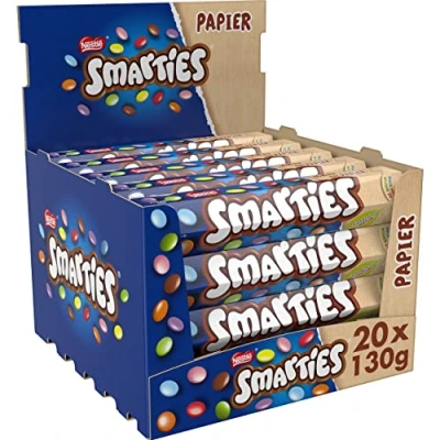 Abbildung von SMARTIES Nestlé Riesenrolle, bunte Schokolinsen, ideal für Kindergeburtstage, Farben aus der Natur, Hexagonrolle 20er Pack (20x130g)