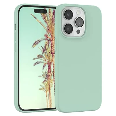 Abbildung von EAZY CASE Premium Silikon Handyhülle kompatibel mit iPhone 14 Pro, Slimcover Kameraschutz und Innenfutter, Silikonhülle, Schutzhülle, Bumper, Handy Case, Hülle, Softcase, Mint Grün