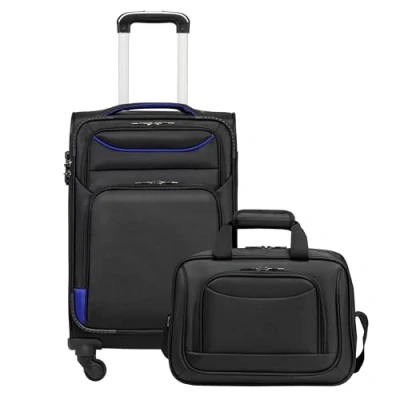Abbildung von COOLIFE Koffer Trolley Reisekoffer von 4 Rollen Stoffkoffer Handgepäck TSA Schloss Der Enthält 1 Große Umhängetasche (Handgepäck Set 2tlg, schwarz+blau)