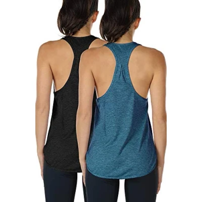 Abbildung von icyzone Yoga Sport Tank Top Damen Racerback Lauftop Fitness Running Shirt Oberteile, 2er Pack (L, Black/Denim)