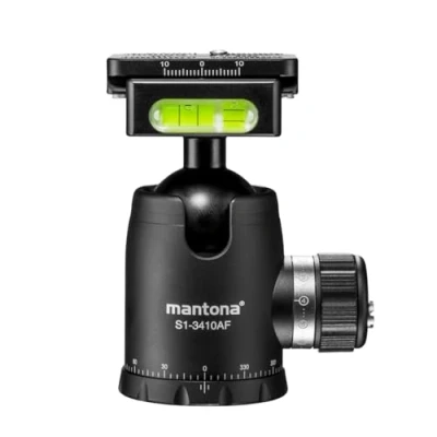 Abbildung von mantona Fortress Kugelkopf mit 34 mm Kugel I 360 Panorama Funktion &amp; 3 Wasserwaagen Arca Swiss kompatibler Schnellwechselplatte hohe Traglast bis max. 10kg praktische Friktionswegkontrolle