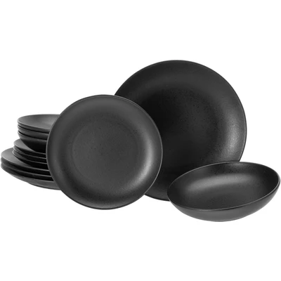 Abbildung von CreaTable Tafelservice &quot;Magic Black Coupe&quot;, (Set, 12 tlg.), matte Spezialglasur mit glänzenden Sprenkeln