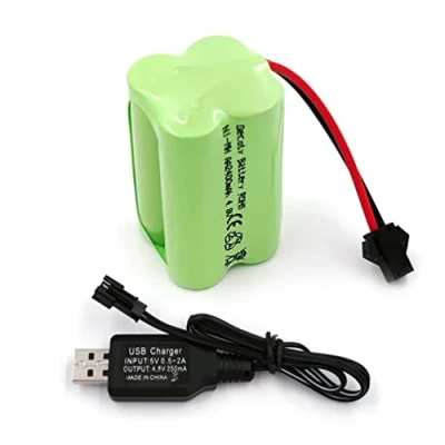 Abbildung von Gecoty® 4,8V NI MH Akku, 2400mAh wiederaufladbarer AA Akku (Nicht AAA) mit SM Stecker, geeignet für ferngesteuertes Spielzeug, Elektrowerkzeuge, Haushaltsgeräte, USB Ladekabel