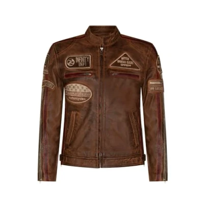 Abbildung von Infinity Leather Bräunen Herren Leder Biker Abzeichen, Rennen Motorradjacke 2XL