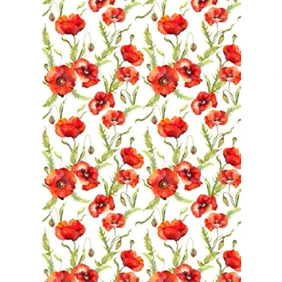 Abbildung von 1 x A4 bedruckte rote Mohnblumen Tapete, Deko essbar, für große Kuchen, ideal Kuchen