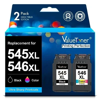Abbildung von Valuetoner 545XL 546XL Multipack Druckerpatronen Ersatz für Canon patronen PG 545 CL 546 XL Pixma MX495 MX490 TS3150 TR4550 TR4551 MG3050 MG2950 MG2555S MG2550S MG2550 MG3053(Schwarz,Farbe)