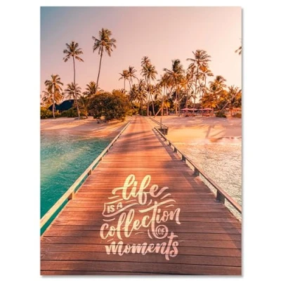 Abbildung von wandmotiv24 Leinwandbild Strand, Spruch, Palmen, Hochformat M0812