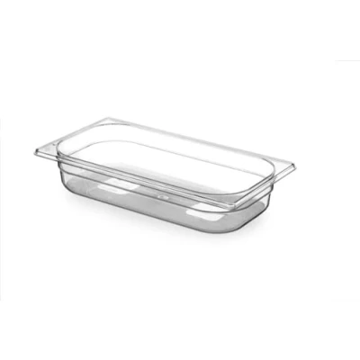 Abbildung von HENDI Gastronormbehälter, Temperaturbeständig von 40 bis 90C, BPA frei, Geruchs und geschmacksneutral, Enthält kein Bisphenol A, Stapelbar, 2,5L, GN 1/3, 325x176x(H)65mm, Hochtransparent