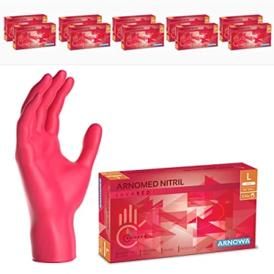Abbildung von 2000 Stück ARNOMED Einweghandschuhe Rot, Einmalhandschuhe L, Nitril Handschuhe Einweg, Nitrilhandschuhe puderfrei, Gummihandschuhe Schutzhandschuhe, in XS, S, M, XL
