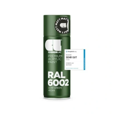 Abbildung von COSMOS LAC Acryllack Blatt grün, matt Sprühdose in vielen RAL Farbtönen 400ml Spraydose perfekt für DIY, Upcycling und andere Lackierarbeiten geeignet (RAL 6002 Laubgrün Matt)