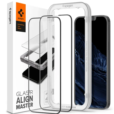 Abbildung von 2er Pack Apple iPhone 13 Pro Max Panzerglas Spigen AlignMaster Full Cover Screenprotector Screen Protector 2 für