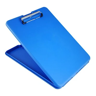 Abbildung von Läufer 55804 SlimMate Portable Desktop Klemmbrett mit Innenfach, für DIN A4 besonders flach, abgerundete Ecken, oben öffnend, Kunststoff, blau