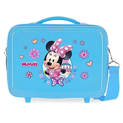 Abbildung von Joumma Disney Minnie Helper Kabinenkoffer, Kinderkoffer, aus ABS, einem robusten Material, Vier multidirektionale Doppelrollen, seitlicher Zahlenschloss, blau, 29x21x15 cms, Kulturbeutel
