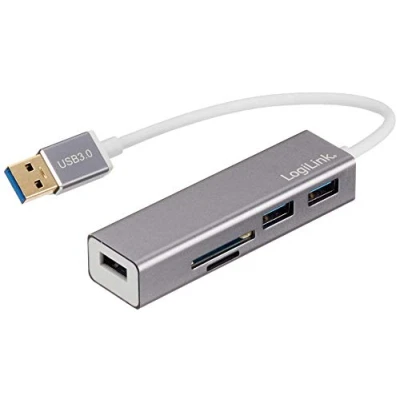 Abbildung von LogiLink UA0306 USB 3.0 HUB, 3 Port, mit Card Reader Anthrazit