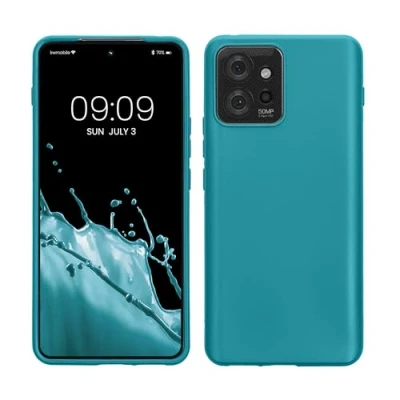 Abbildung von kwmobile Hülle kompatibel mit Motorola ThinkPhone weiches TPU Silikon Case Cover geeignet für kabelloses Laden Petrol matt
