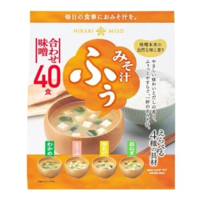 Abbildung von Hikari Miso Japanische Instant Suppe, 4 Geschmacksrichtungen, 40 Stück Suppen (Wakame, Frühlingszwiebeln, Tofu, frittierter Tofu)